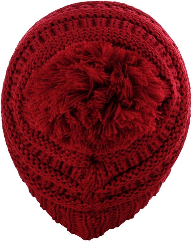imageCC Kids Cute Warm and Comfy Pom Pom Childrens Knit Ski Beanie HatRed