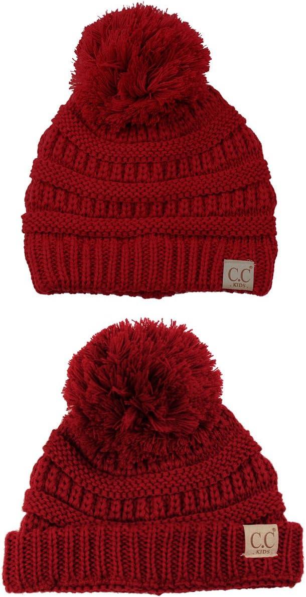 imageCC Kids Cute Warm and Comfy Pom Pom Childrens Knit Ski Beanie HatRed