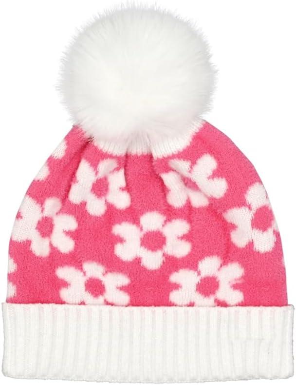 imageCC Kids Daisy Fur Pom Beanie for Boys Girls  Comfortable Soft Warm Children Youth Knit Skully Hat with Faux PomNew Candy Pink