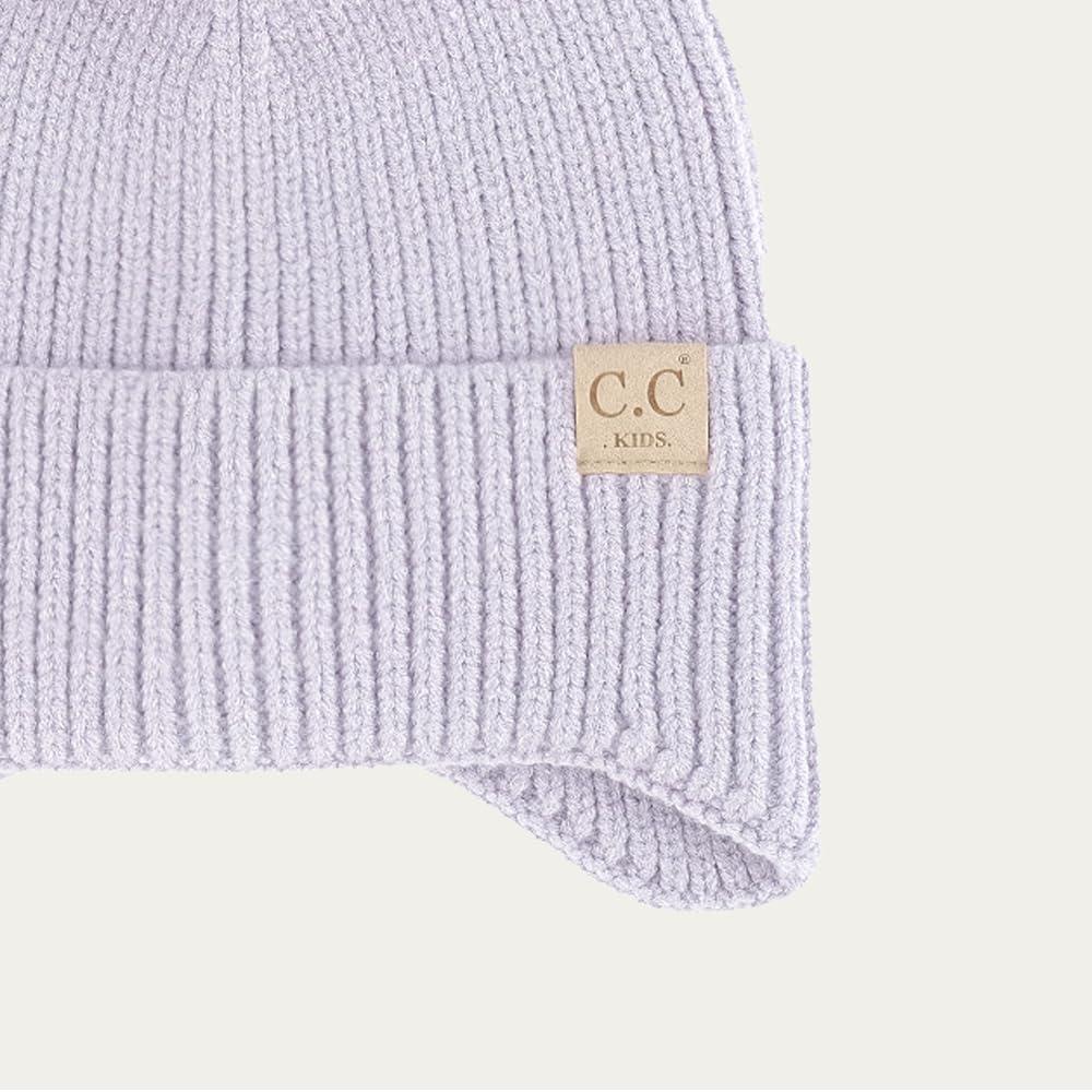 imageCC Kids Ear Flap Fur Pom Beanie for Boys Girls  Comfortable Soft Warm Children Youth Knit Skully Hat with Faux Fur PomLavender