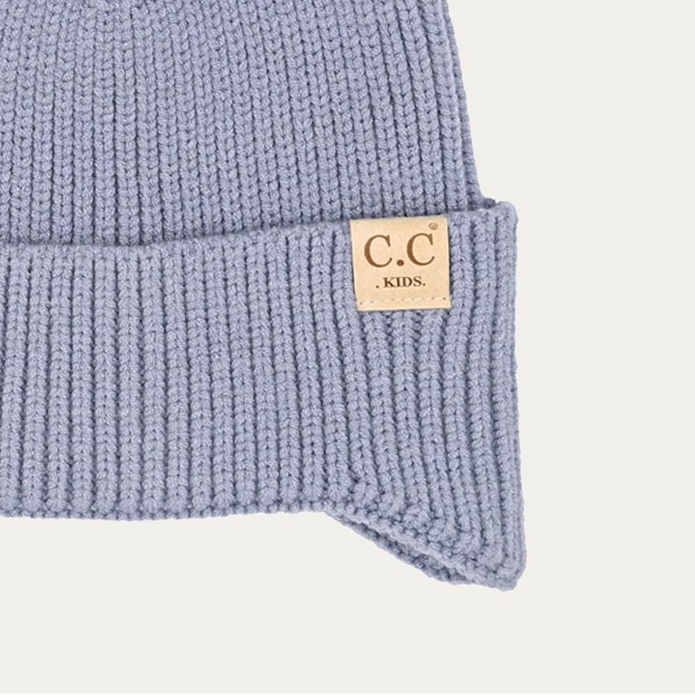 imageCC Kids Ear Flap Fur Pom Beanie for Boys Girls  Comfortable Soft Warm Children Youth Knit Skully Hat with Faux Fur PomSingle Pom  Ice Blue