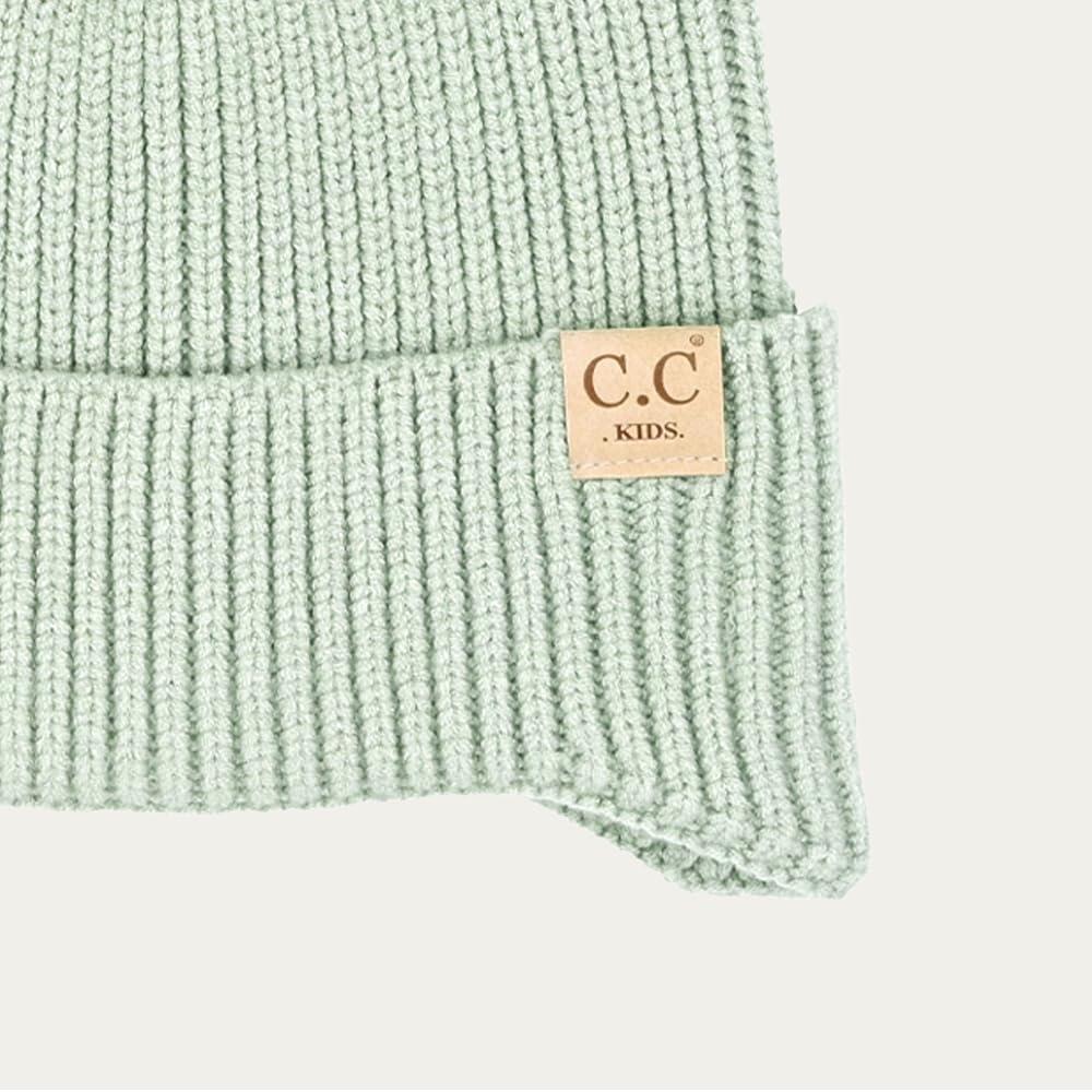 imageCC Kids Ear Flap Fur Pom Beanie for Boys Girls  Comfortable Soft Warm Children Youth Knit Skully Hat with Faux Fur PomSingle Pom  Sage