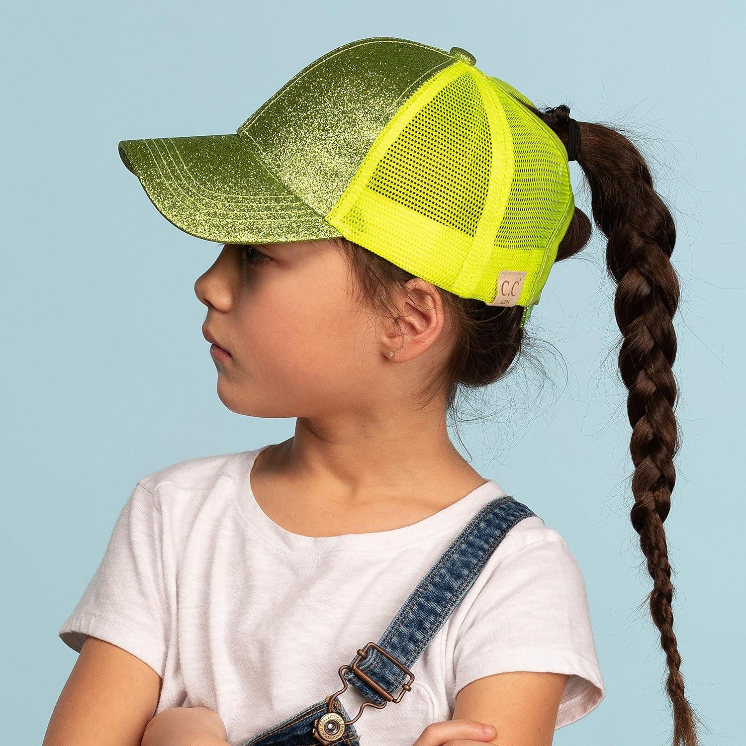 imageCC Kids Ponytail Caps Messy Buns Trucker Plain Baseball Cap BT6KIDSLime
