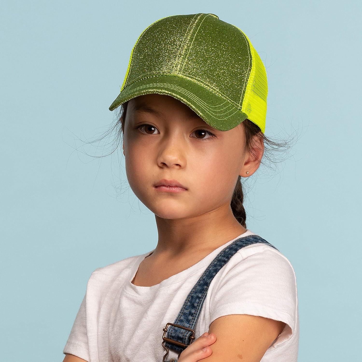 imageCC Kids Ponytail Caps Messy Buns Trucker Plain Baseball Cap BT6KIDSLime
