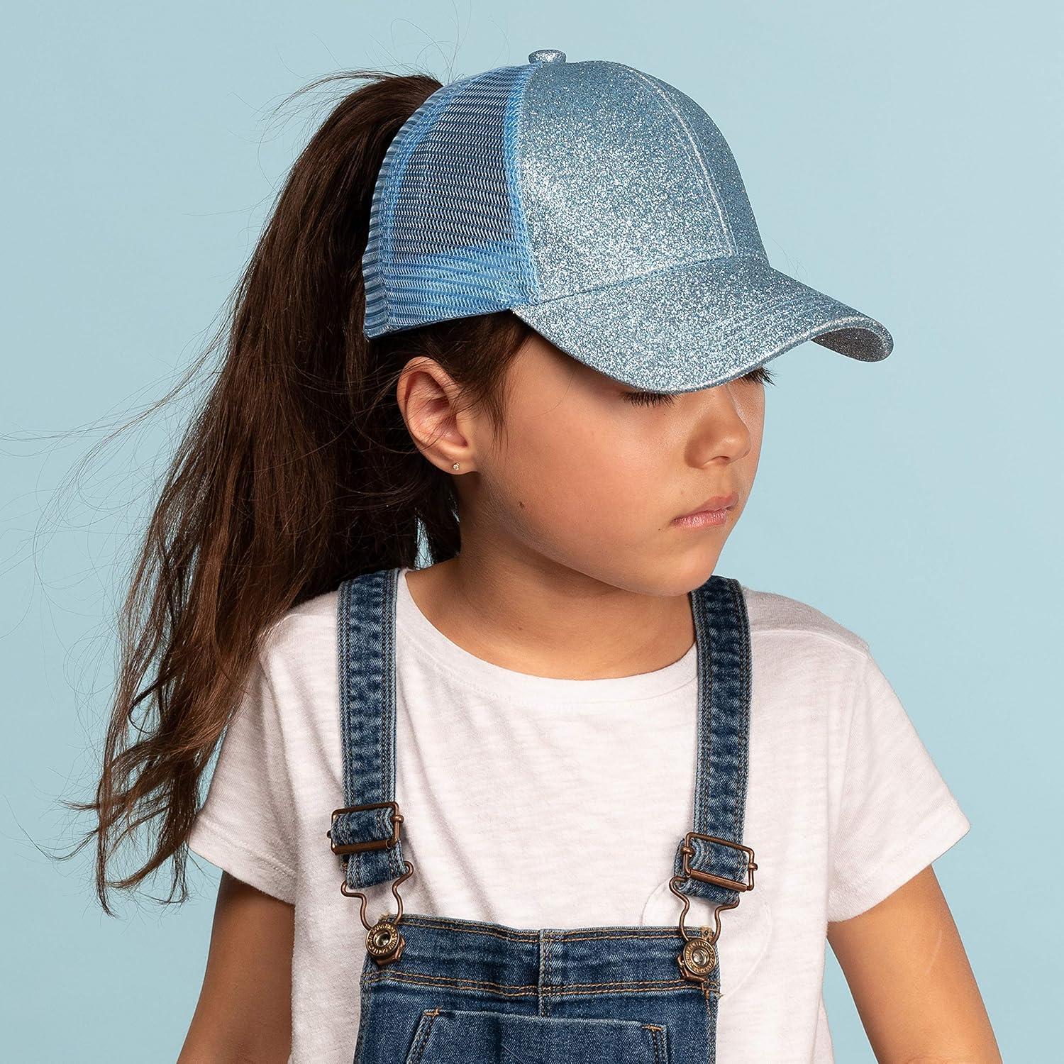 imageCC Kids Ponytail Caps Messy Buns Trucker Plain Baseball Cap BT6KIDSLt Blue