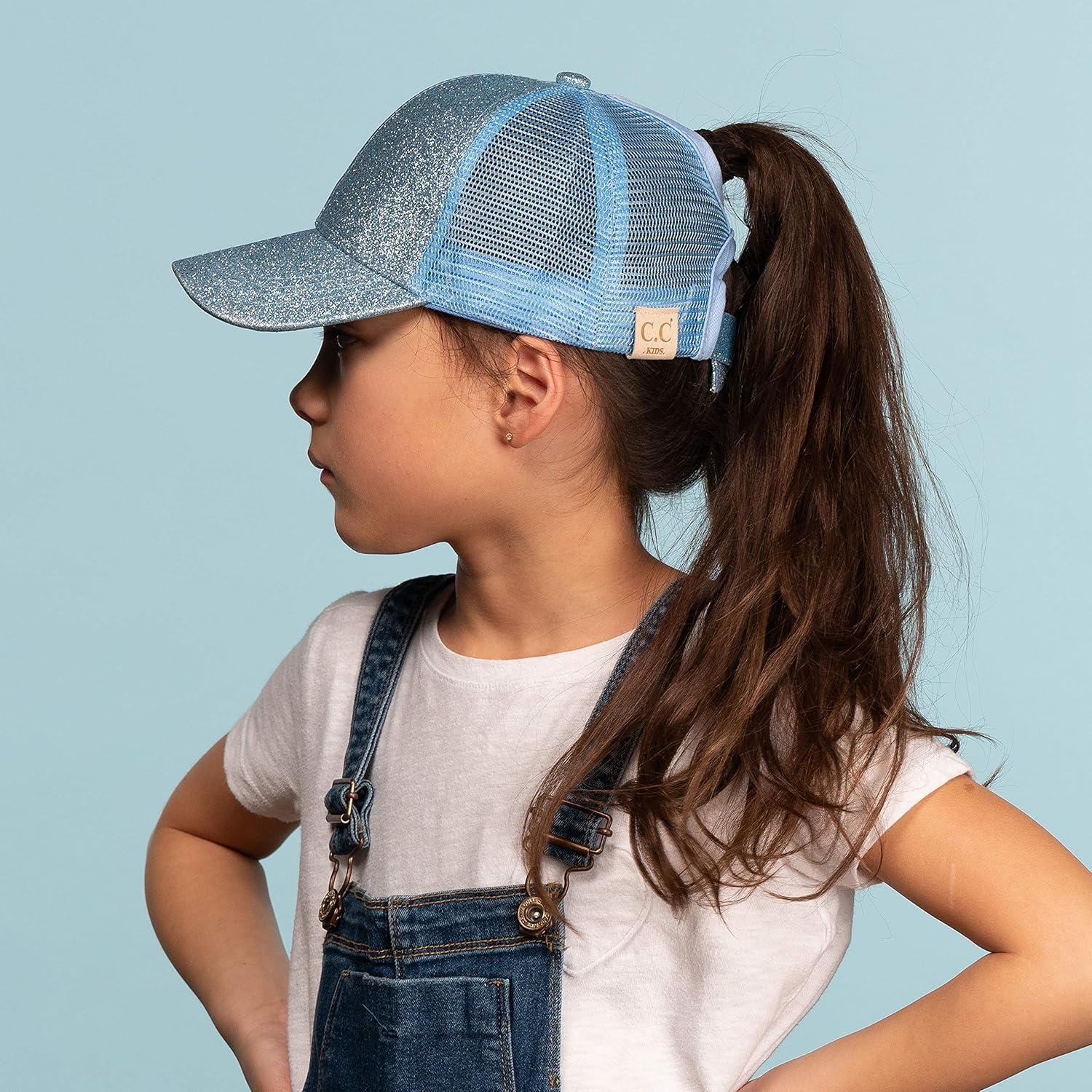 imageCC Kids Ponytail Caps Messy Buns Trucker Plain Baseball Cap BT6KIDSLt Blue
