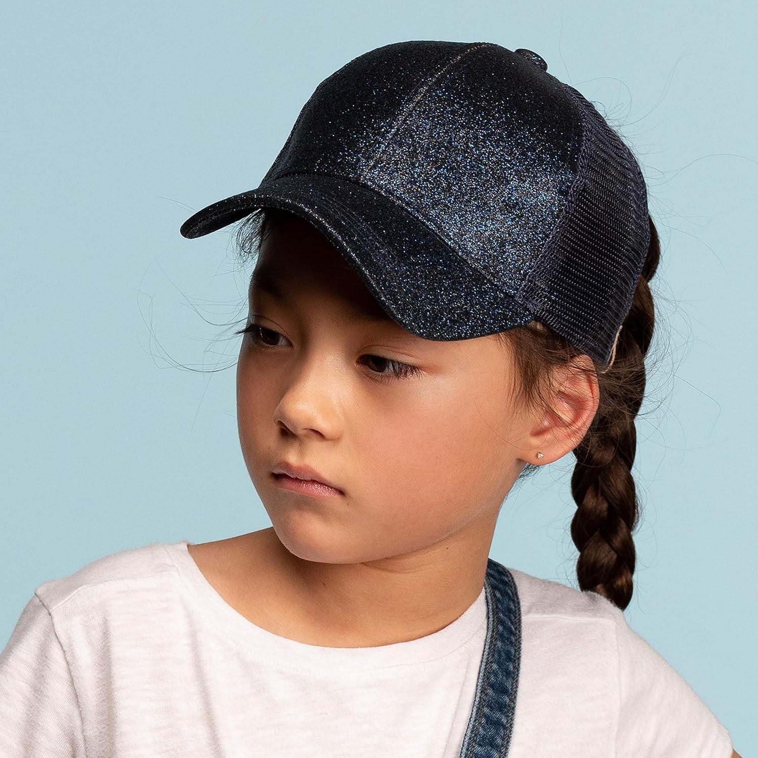 imageCC Kids Ponytail Caps Messy Buns Trucker Plain Baseball Cap BT6KIDSNavy