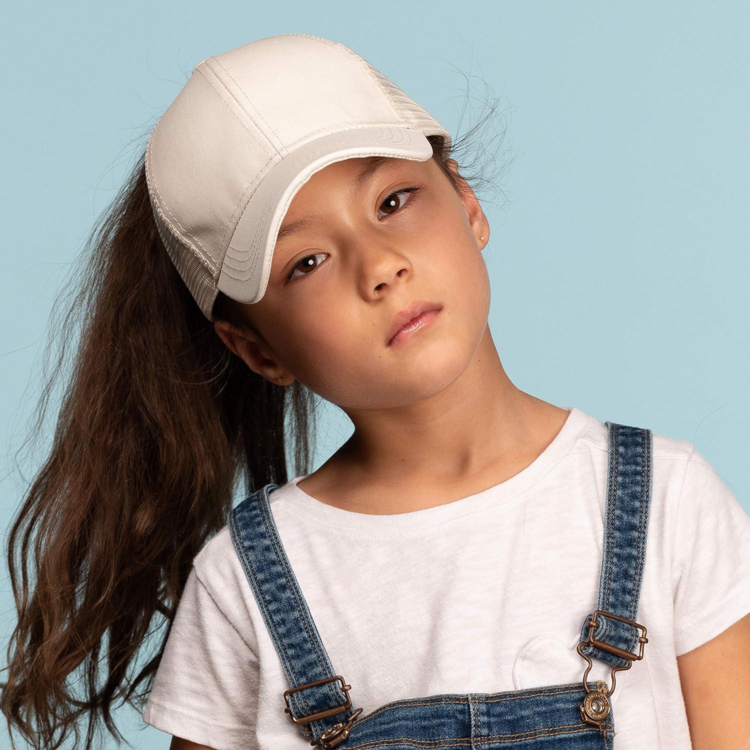 imageCC Kids Ponytail Caps Messy Buns Trucker Plain Baseball Cap BT6KIDSWhite