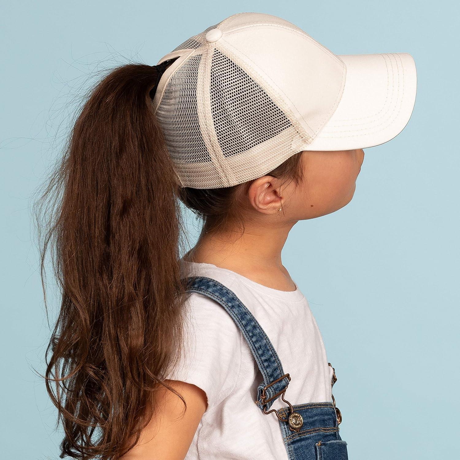 imageCC Kids Ponytail Caps Messy Buns Trucker Plain Baseball Cap BT6KIDSWhite