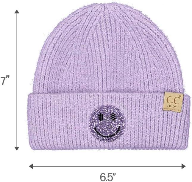 imageCC Kids Smile Face Rhinestone Beanie for Boys Girls  Recycled Yarn Comfortable Soft Warm Children Youth Knit Skully HatLavender