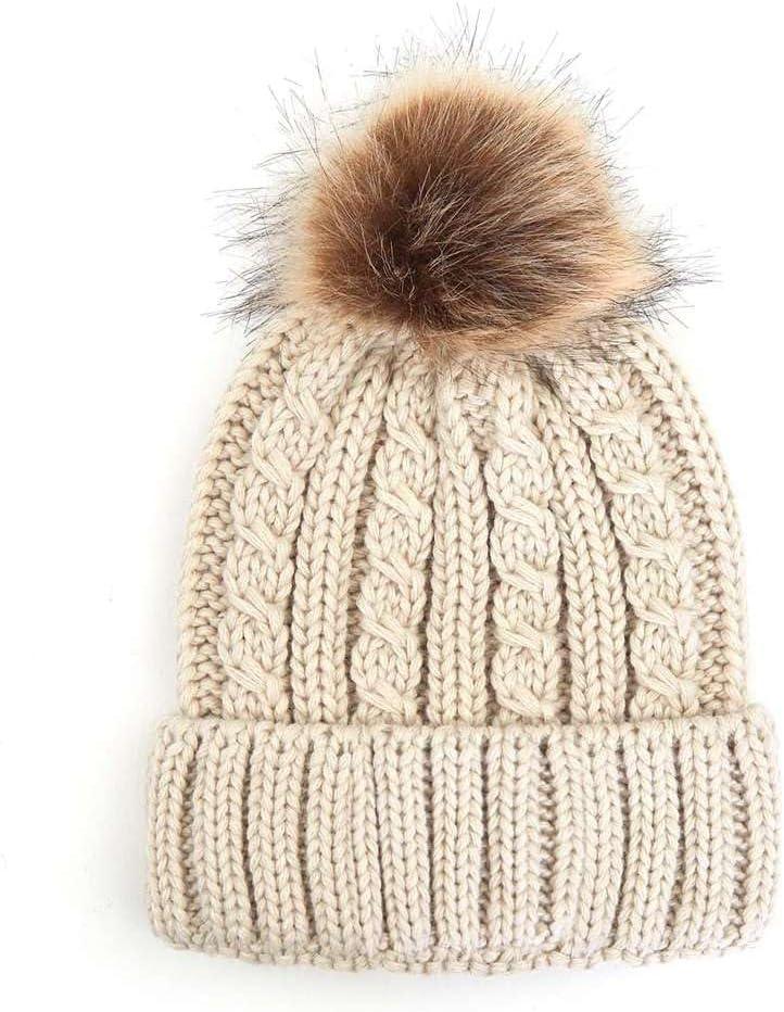 imageCC Kids Suede Patch Snuggly Soft Warm Knit Pom Cuff BeanieCable Knit Faux Fur  Beige