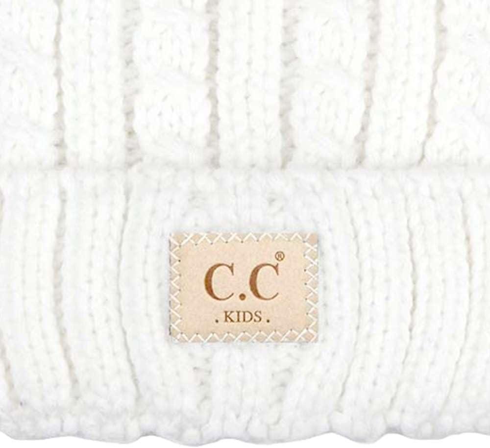 imageCC Kids Suede Patch Snuggly Soft Warm Knit Pom Cuff BeanieCable Knit Faux Fur  Ivory