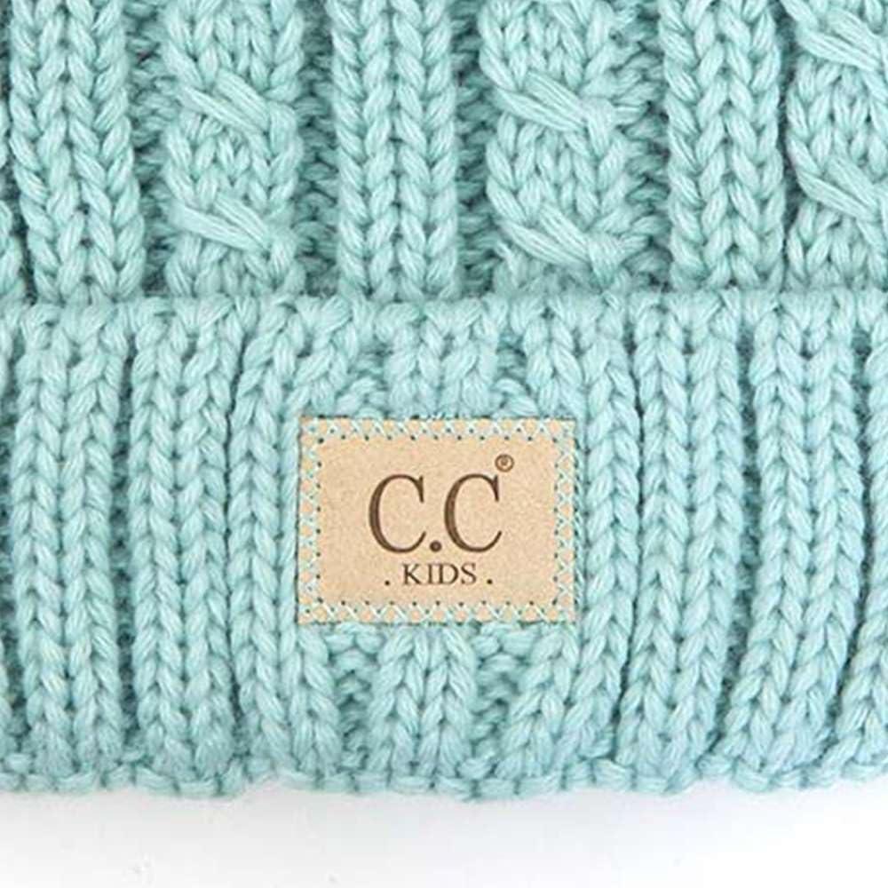 imageCC Kids Suede Patch Snuggly Soft Warm Knit Pom Cuff BeanieCable Knit Faux Fur  Mint