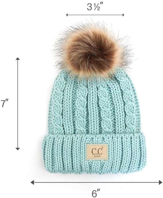 imageCC Kids Suede Patch Snuggly Soft Warm Knit Pom Cuff BeanieCable Knit Faux Fur  Mint
