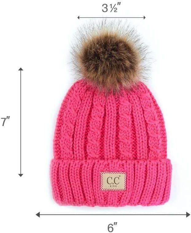 imageCC Kids Suede Patch Snuggly Soft Warm Knit Pom Cuff BeanieCable Knit Faux Fur  New Candy Pink