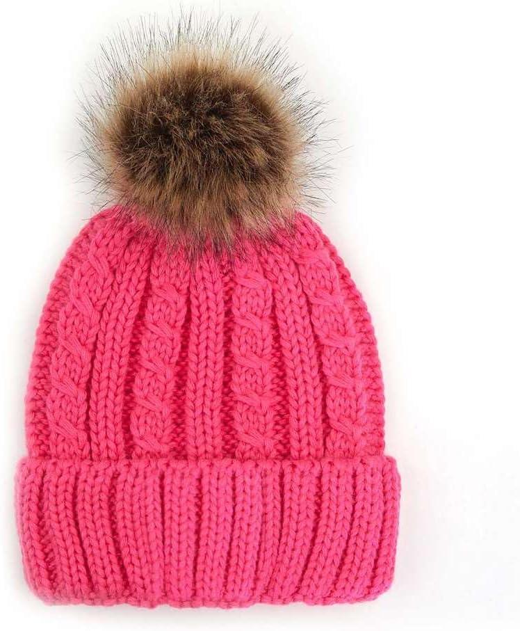 imageCC Kids Suede Patch Snuggly Soft Warm Knit Pom Cuff BeanieCable Knit Faux Fur  New Candy Pink
