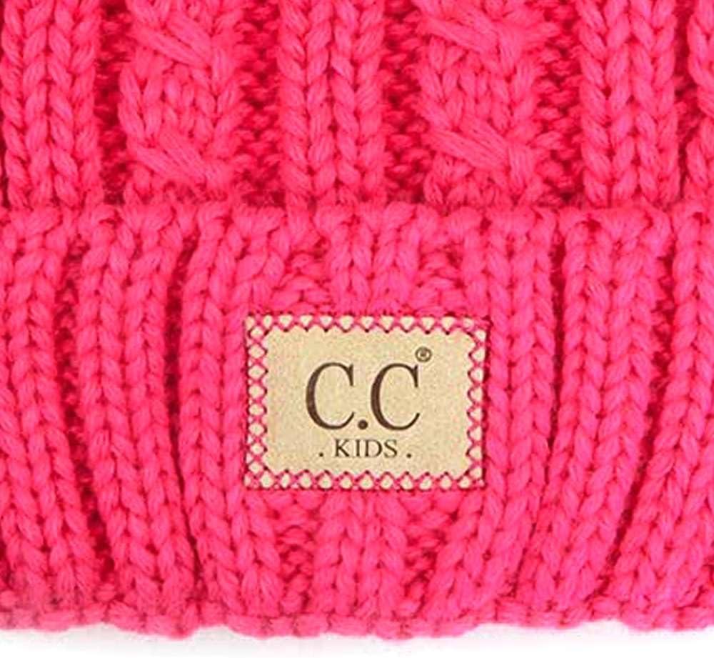 imageCC Kids Suede Patch Snuggly Soft Warm Knit Pom Cuff BeanieCable Knit Faux Fur  New Candy Pink