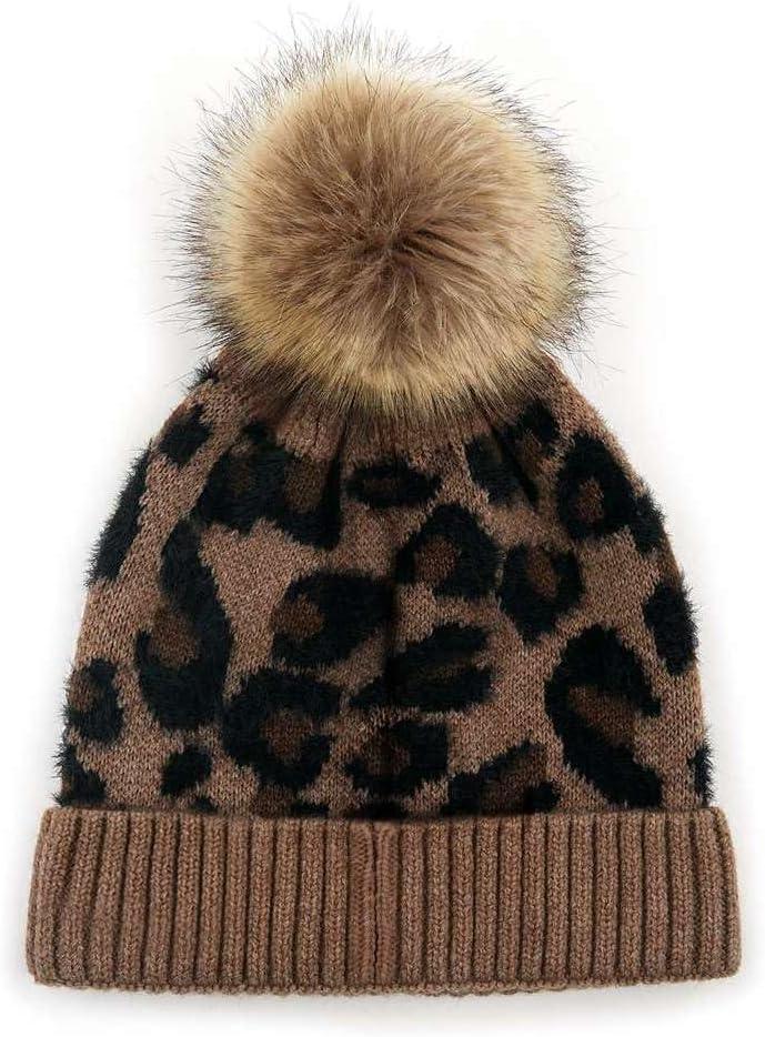 imageCC Kids Suede Patch Snuggly Soft Warm Knit Pom Cuff BeanieLeopard Print  Mocha