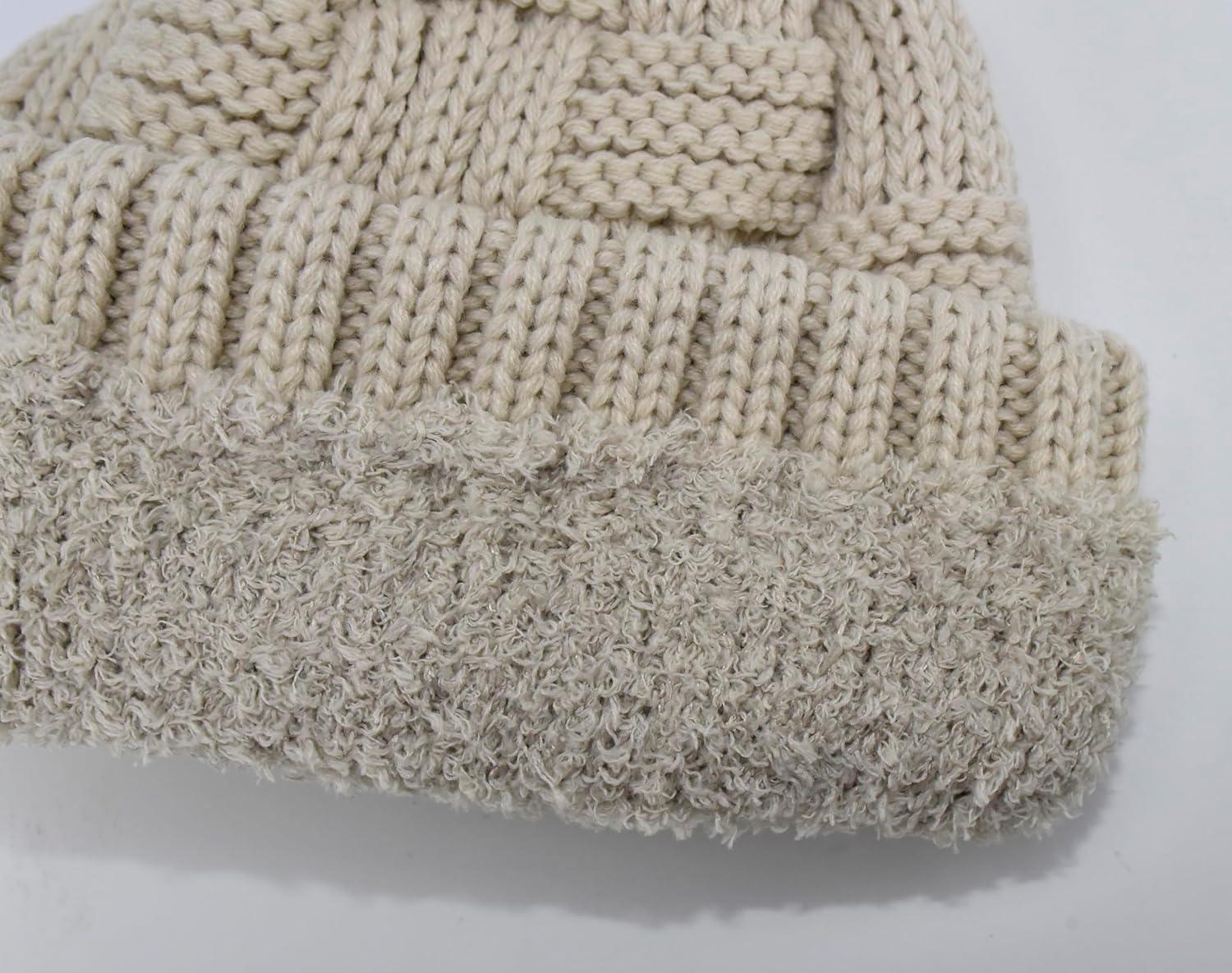 imageCC Knit Beanie Hat  Fuzzy Fleece Lined Warm Winter Hat for Women Soft Stretchy Slouchy Knit Cap Cold Weather BeanieBeige