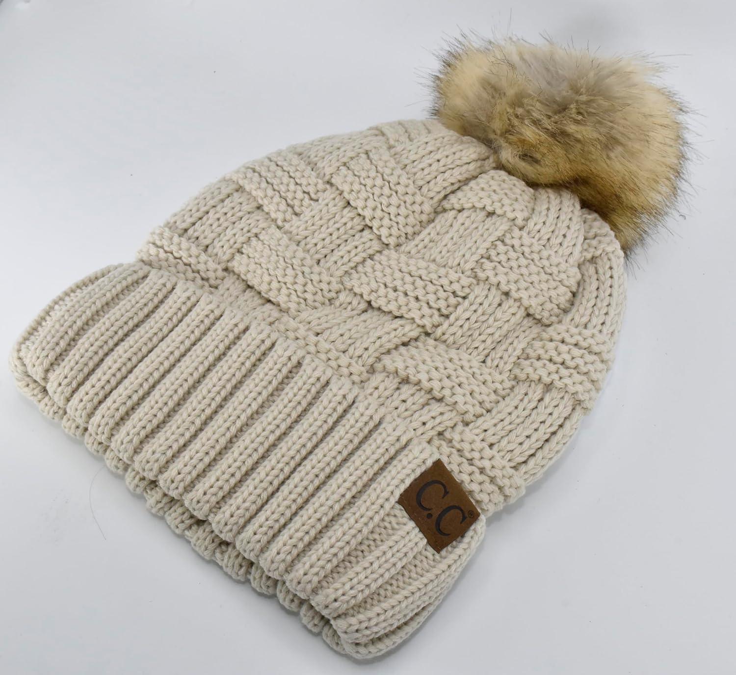 imageCC Knit Beanie Hat  Fuzzy Fleece Lined Warm Winter Hat for Women Soft Stretchy Slouchy Knit Cap Cold Weather BeanieBeige