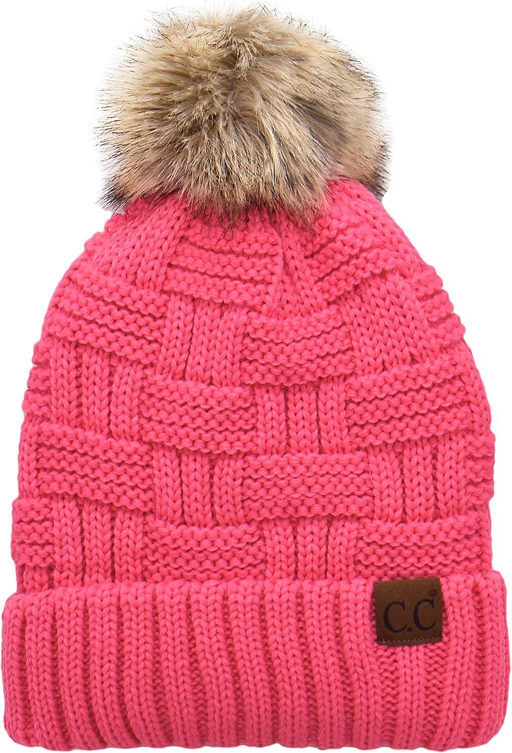 imageCC Knit Beanie Hat  Fuzzy Fleece Lined Warm Winter Hat for Women Soft Stretchy Slouchy Knit Cap Cold Weather BeanieCandy Pink