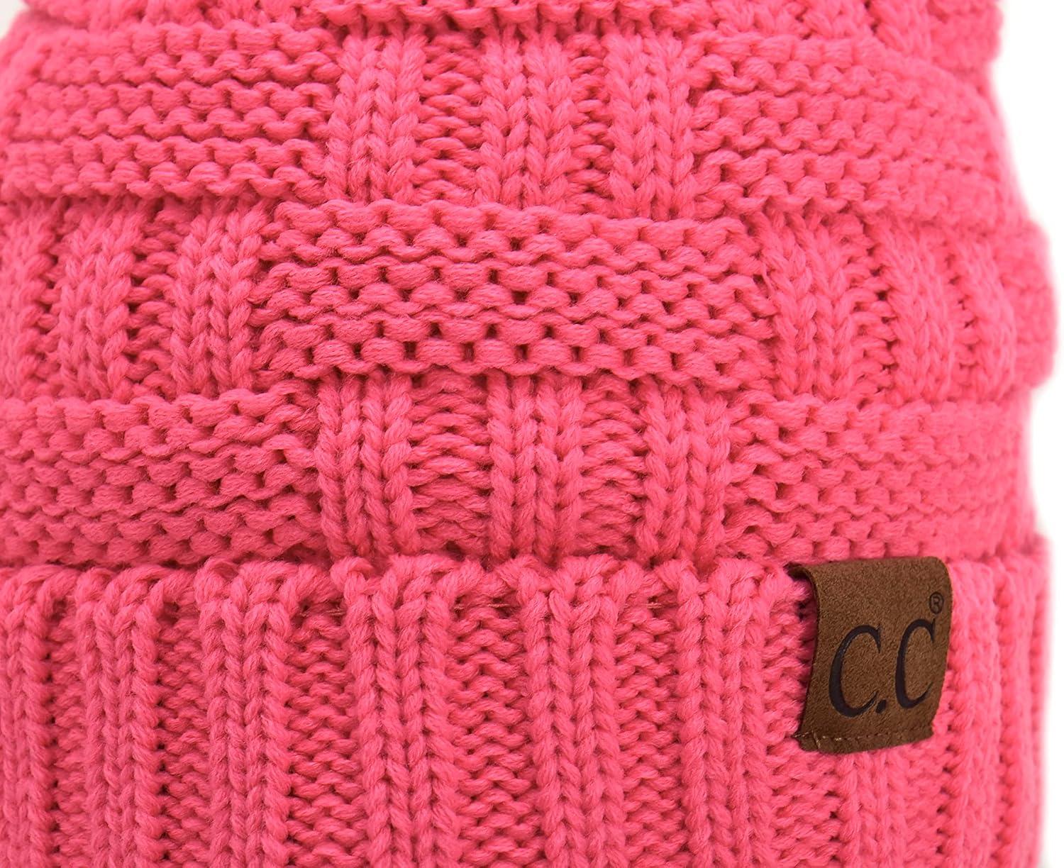 imageCC Knit Beanie Hat  Fuzzy Fleece Lined Warm Winter Hat for Women Soft Stretchy Slouchy Knit Cap Cold Weather BeanieCandy Pink