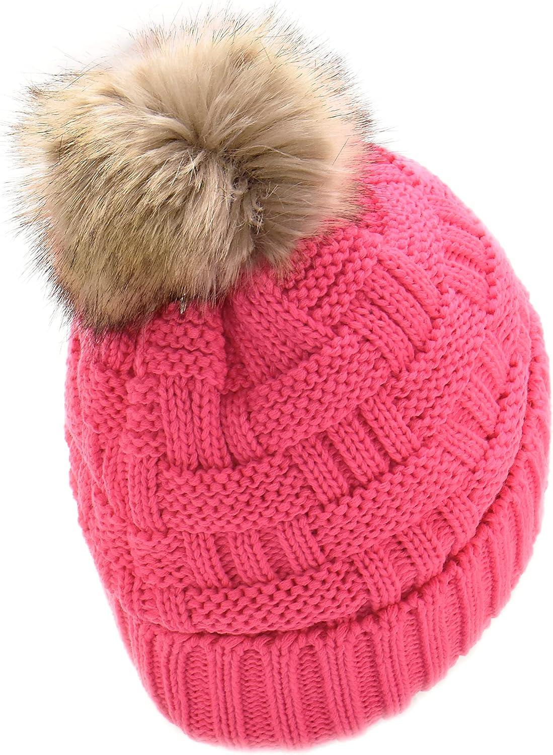 imageCC Knit Beanie Hat  Fuzzy Fleece Lined Warm Winter Hat for Women Soft Stretchy Slouchy Knit Cap Cold Weather BeanieCandy Pink