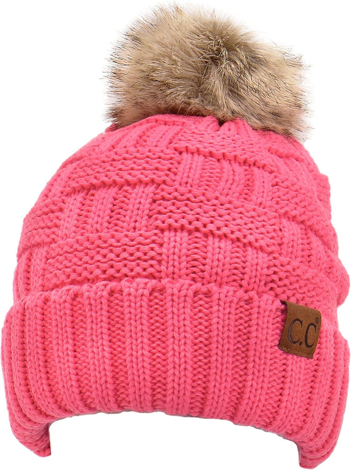 imageCC Knit Beanie Hat  Fuzzy Fleece Lined Warm Winter Hat for Women Soft Stretchy Slouchy Knit Cap Cold Weather BeanieCandy Pink