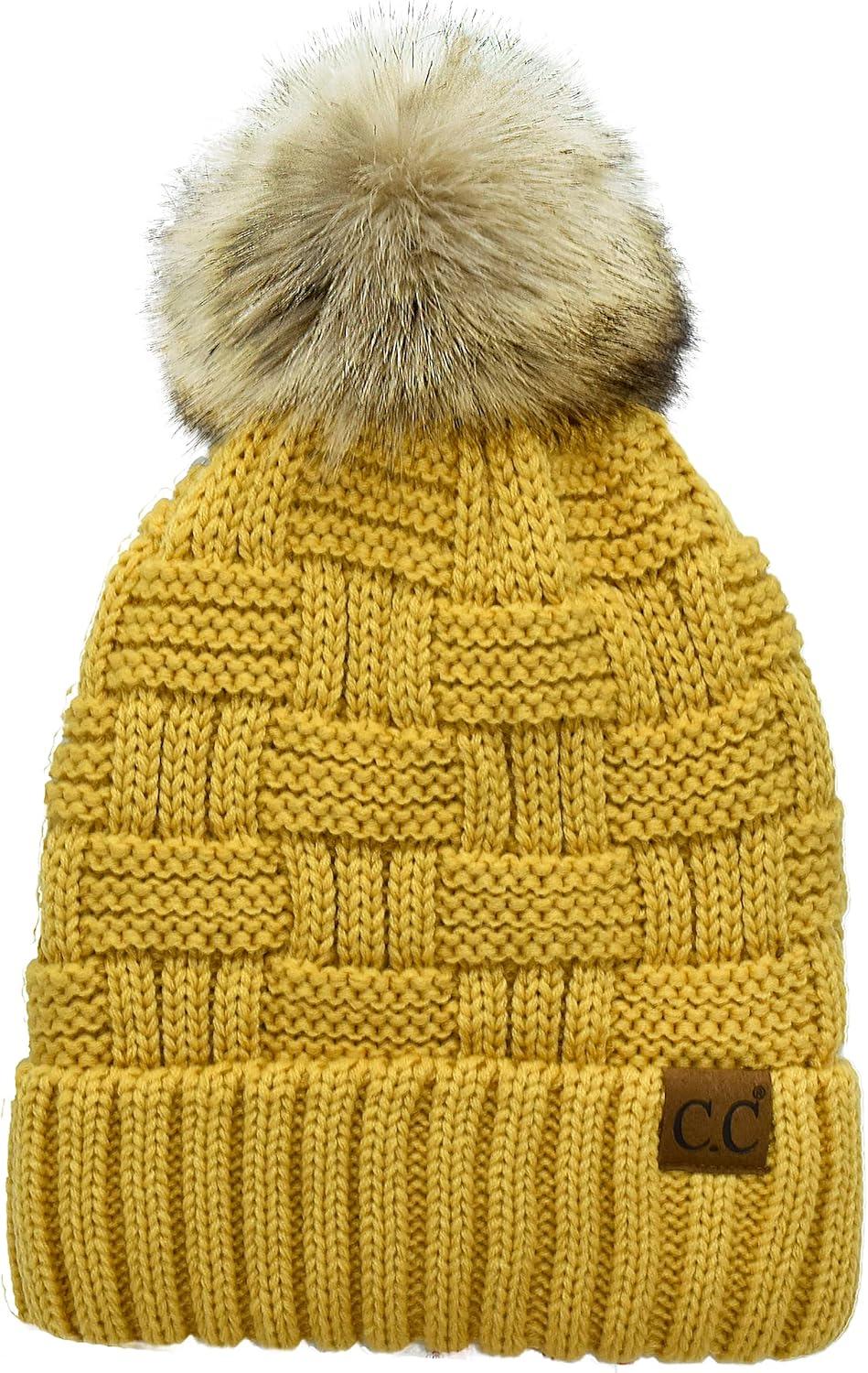 imageCC Knit Beanie Hat  Fuzzy Fleece Lined Warm Winter Hat for Women Soft Stretchy Slouchy Knit Cap Cold Weather BeanieHoney Mustard