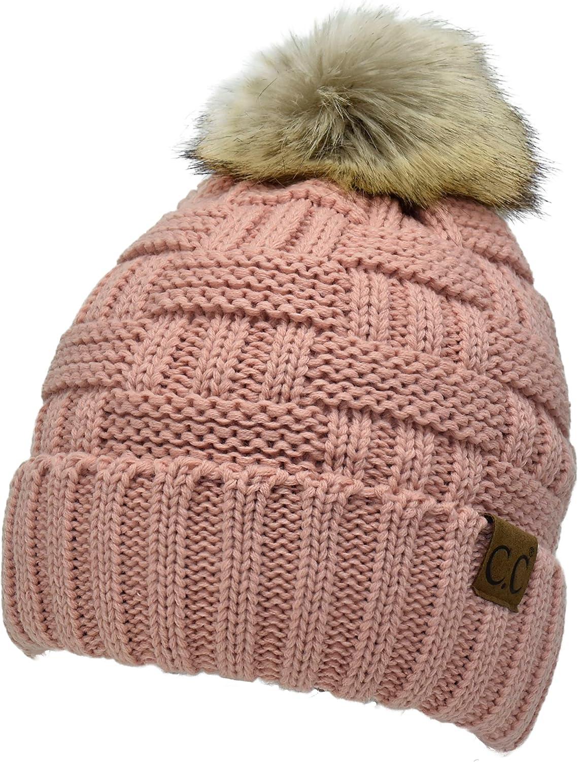 imageCC Knit Beanie Hat  Fuzzy Fleece Lined Warm Winter Hat for Women Soft Stretchy Slouchy Knit Cap Cold Weather BeanieIndi Pink