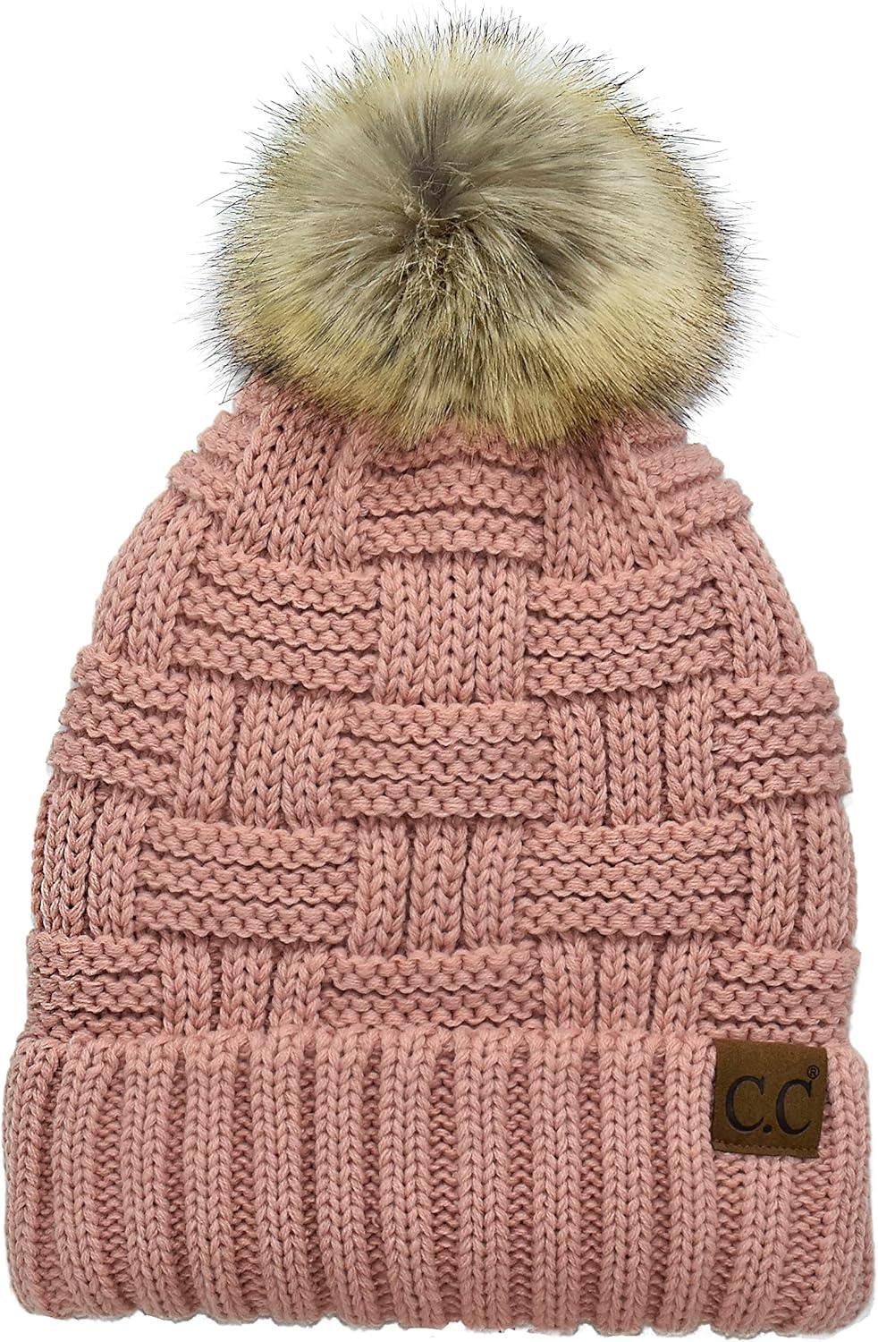 imageCC Knit Beanie Hat  Fuzzy Fleece Lined Warm Winter Hat for Women Soft Stretchy Slouchy Knit Cap Cold Weather BeanieIndi Pink