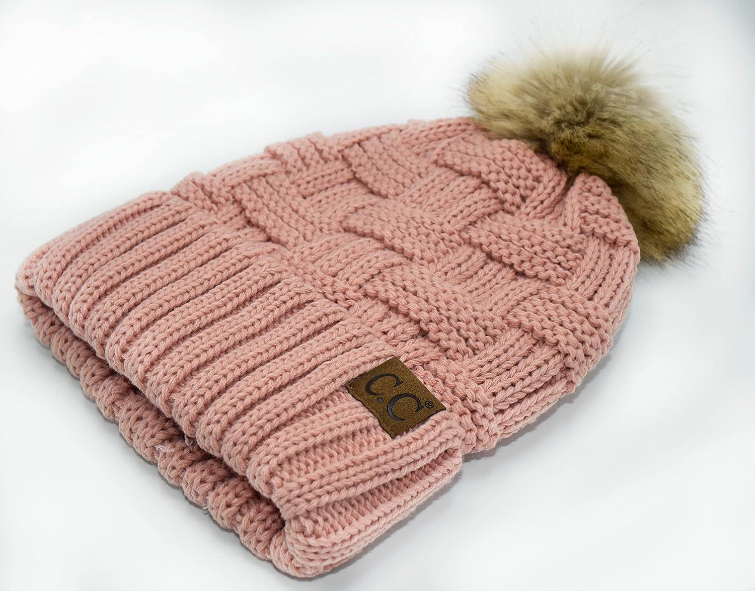 imageCC Knit Beanie Hat  Fuzzy Fleece Lined Warm Winter Hat for Women Soft Stretchy Slouchy Knit Cap Cold Weather BeanieIndi Pink