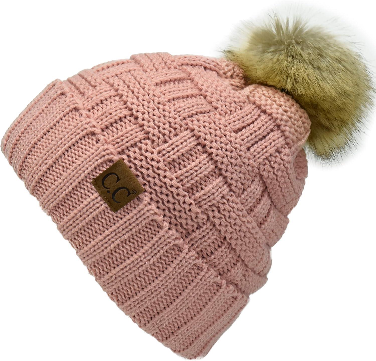 imageCC Knit Beanie Hat  Fuzzy Fleece Lined Warm Winter Hat for Women Soft Stretchy Slouchy Knit Cap Cold Weather BeanieIndi Pink