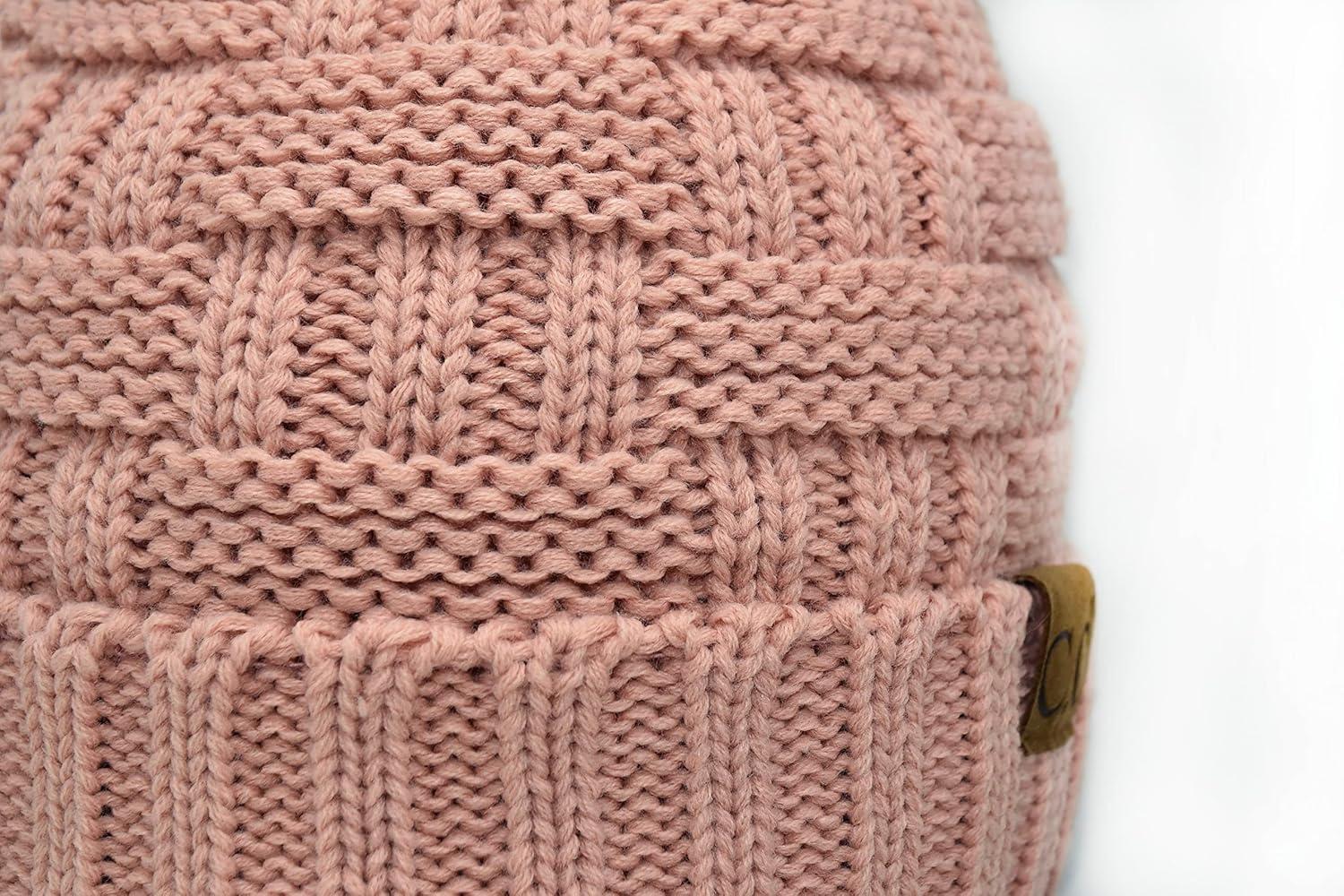 imageCC Knit Beanie Hat  Fuzzy Fleece Lined Warm Winter Hat for Women Soft Stretchy Slouchy Knit Cap Cold Weather BeanieIndi Pink