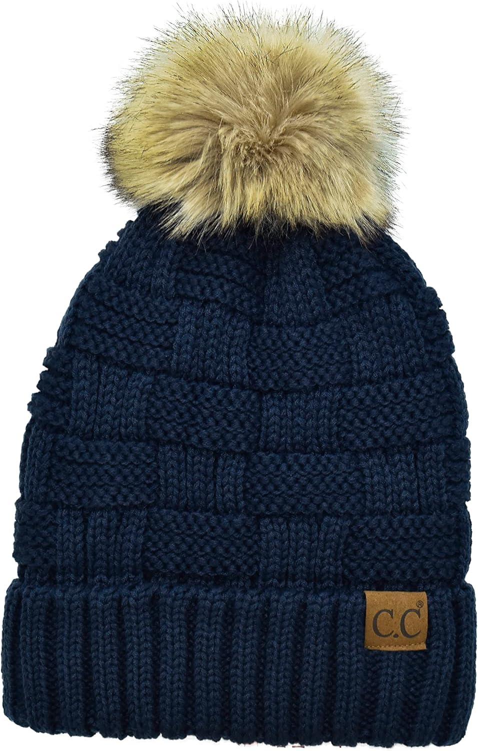 imageCC Knit Beanie Hat  Fuzzy Fleece Lined Warm Winter Hat for Women Soft Stretchy Slouchy Knit Cap Cold Weather BeanieNavy Blue