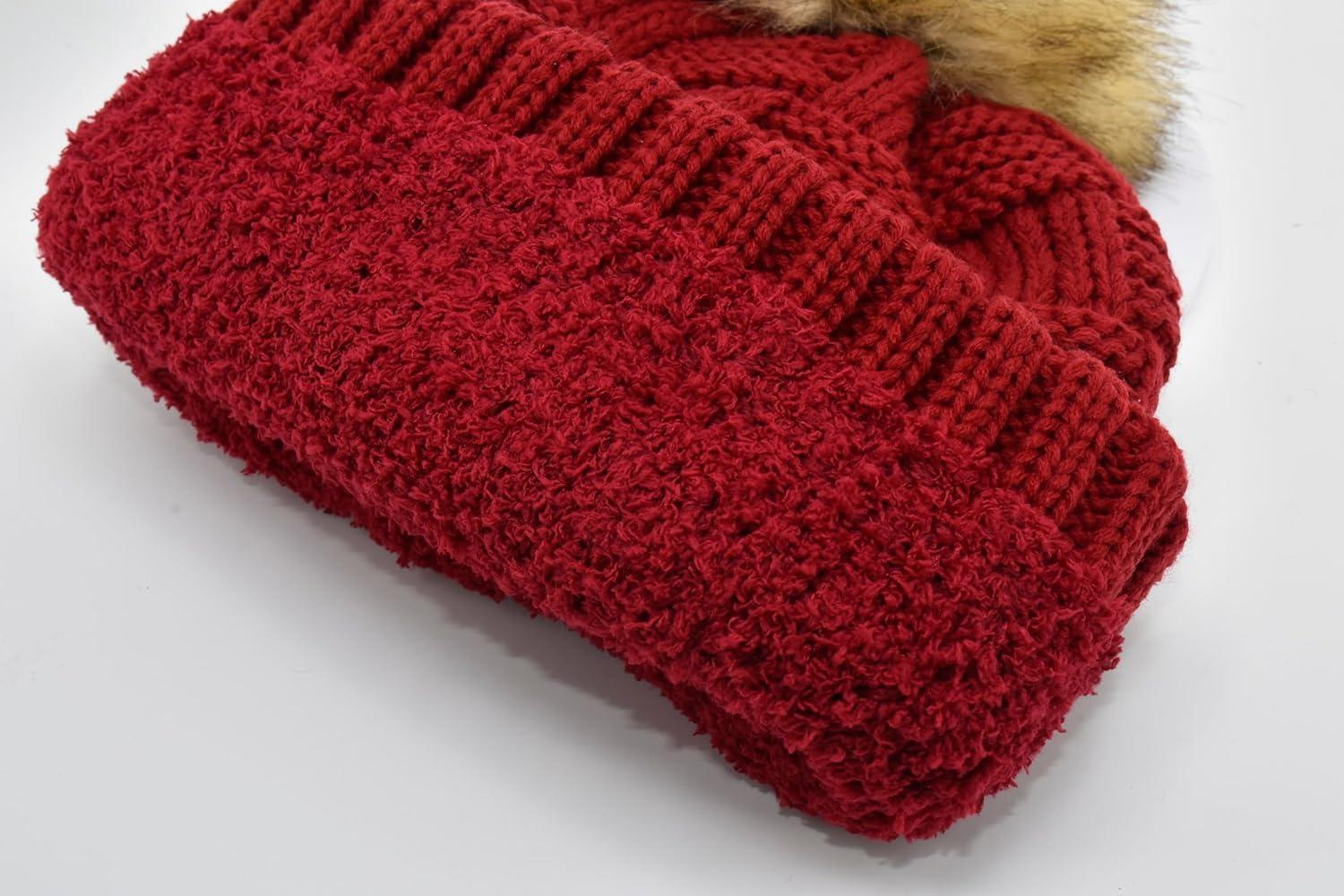 imageCC Knit Beanie Hat  Fuzzy Fleece Lined Warm Winter Hat for Women Soft Stretchy Slouchy Knit Cap Cold Weather BeanieRed