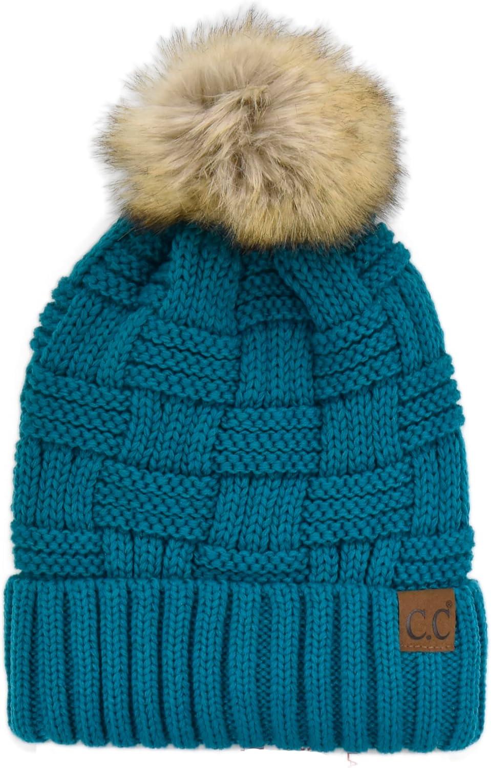 imageCC Knit Beanie Hat  Fuzzy Fleece Lined Warm Winter Hat for Women Soft Stretchy Slouchy Knit Cap Cold Weather BeanieTeal Blue
