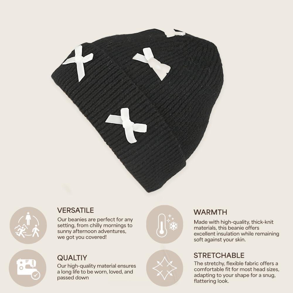 imageCC Knit Mini Velvet Bow Cuff Beanie for WomenBlackIvory