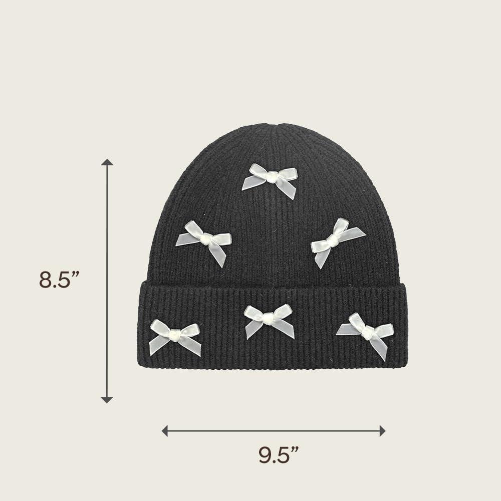 imageCC Knit Mini Velvet Bow Cuff Beanie for WomenBlackIvory