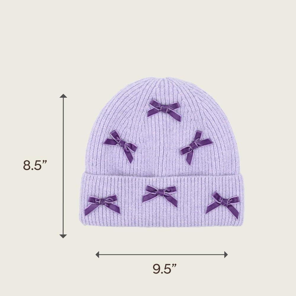 imageCC Knit Mini Velvet Bow Cuff Beanie for WomenLavender