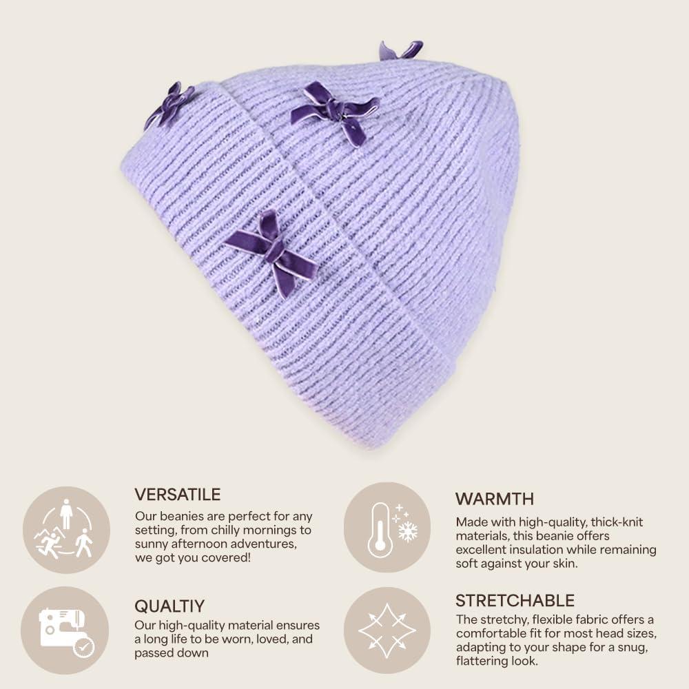 imageCC Knit Mini Velvet Bow Cuff Beanie for WomenLavender