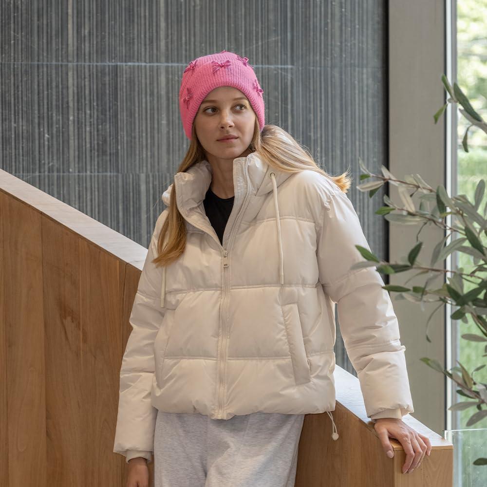 imageCC Knit Mini Velvet Bow Cuff Beanie for WomenPink