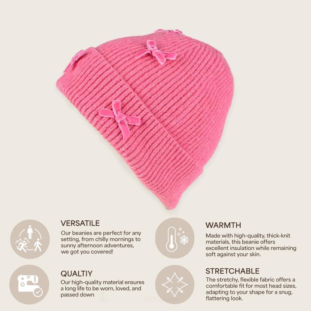 imageCC Knit Mini Velvet Bow Cuff Beanie for WomenPink