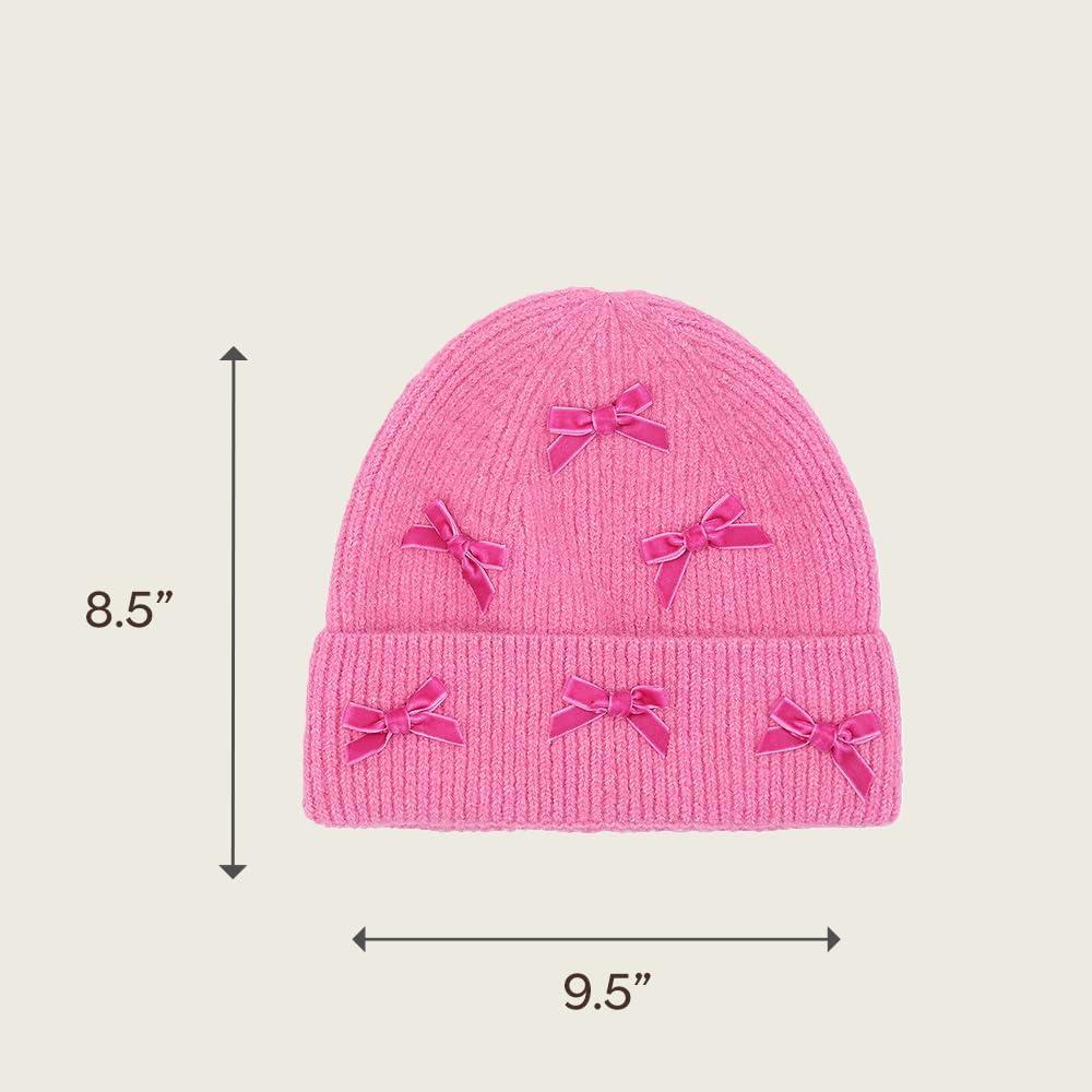 imageCC Knit Mini Velvet Bow Cuff Beanie for WomenPink