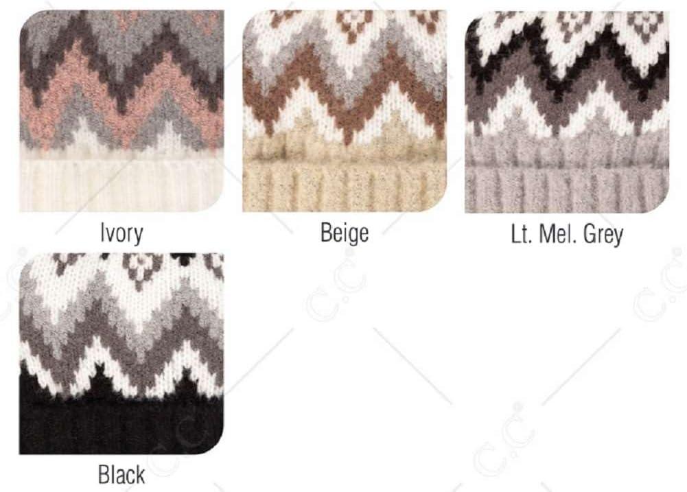 imageCC Multi Blend Pom Soft Fuzzy Lined Thick Knit Cuff Beanie HatAztec Light Melange Gray