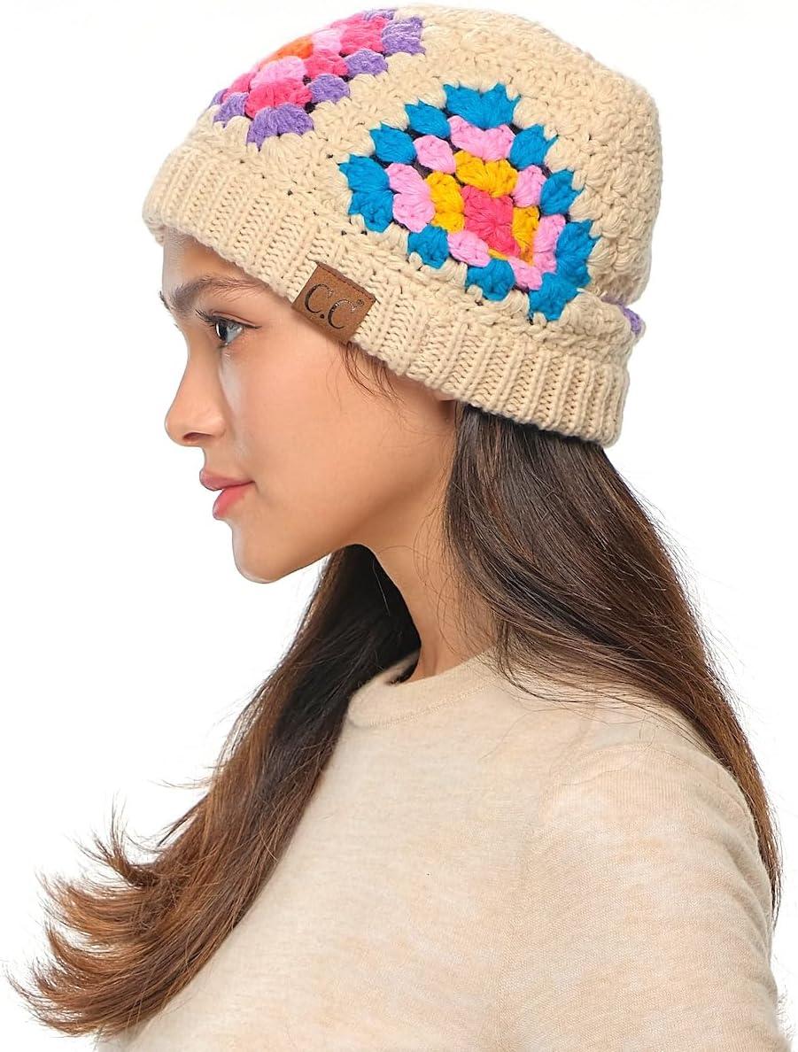 imageCC Multi Color Crochet Beanie ampamp Headwrap for Women Unisex  Stretchable Soft Warm Knit Winter Skully HatBeige
