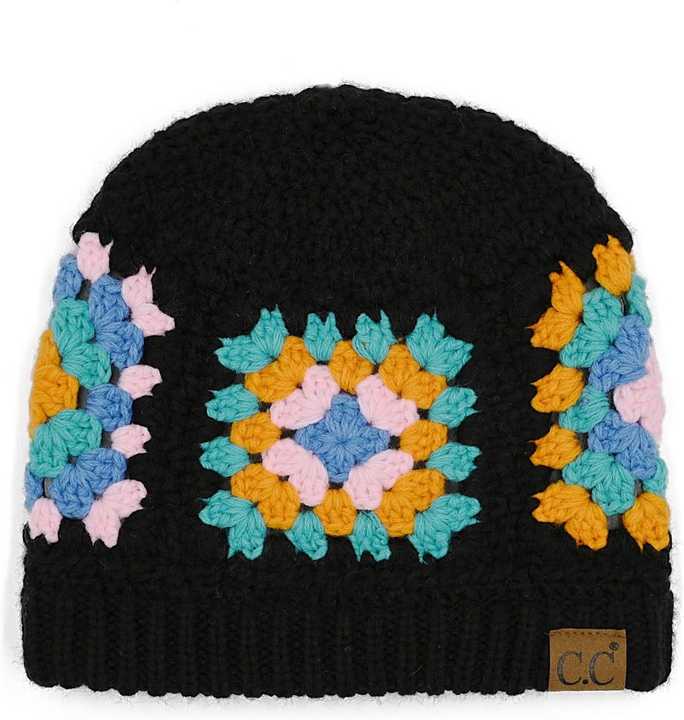 imageCC Multi Color Crochet Beanie ampamp Headwrap for Women Unisex  Stretchable Soft Warm Knit Winter Skully HatBlack