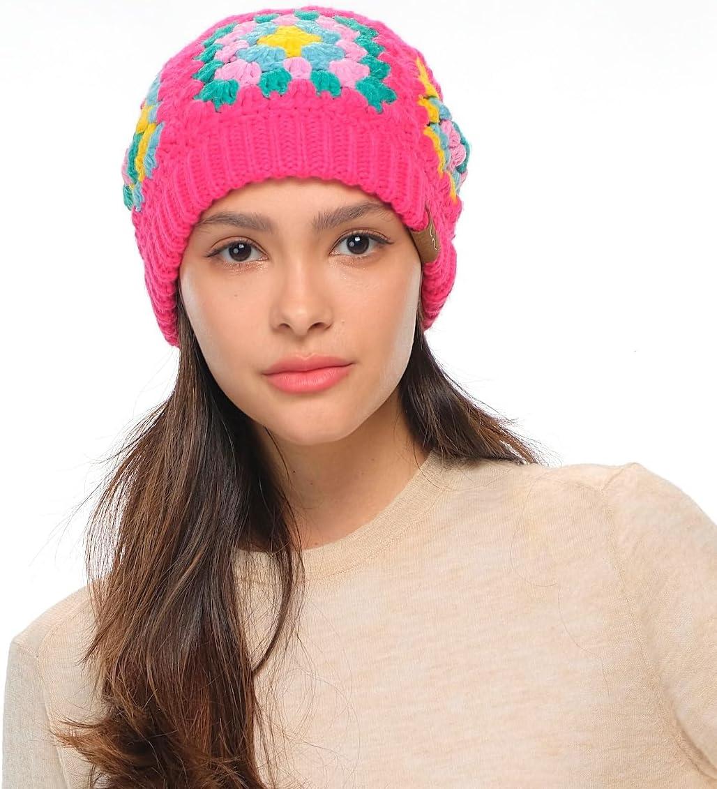 imageCC Multi Color Crochet Beanie ampamp Headwrap for Women Unisex  Stretchable Soft Warm Knit Winter Skully HatFuchsia