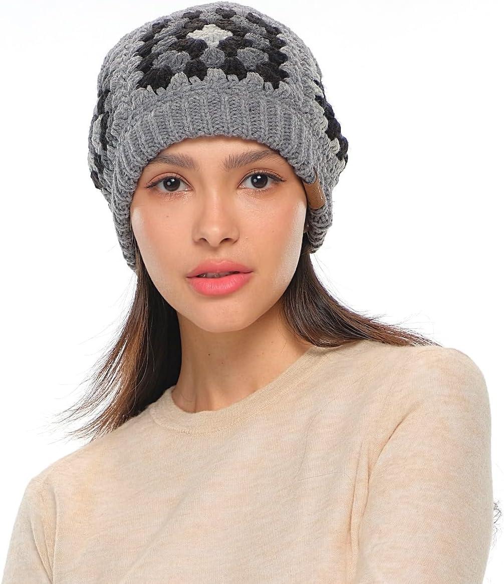 imageCC Multi Color Crochet Beanie ampamp Headwrap for Women Unisex  Stretchable Soft Warm Knit Winter Skully HatGrey