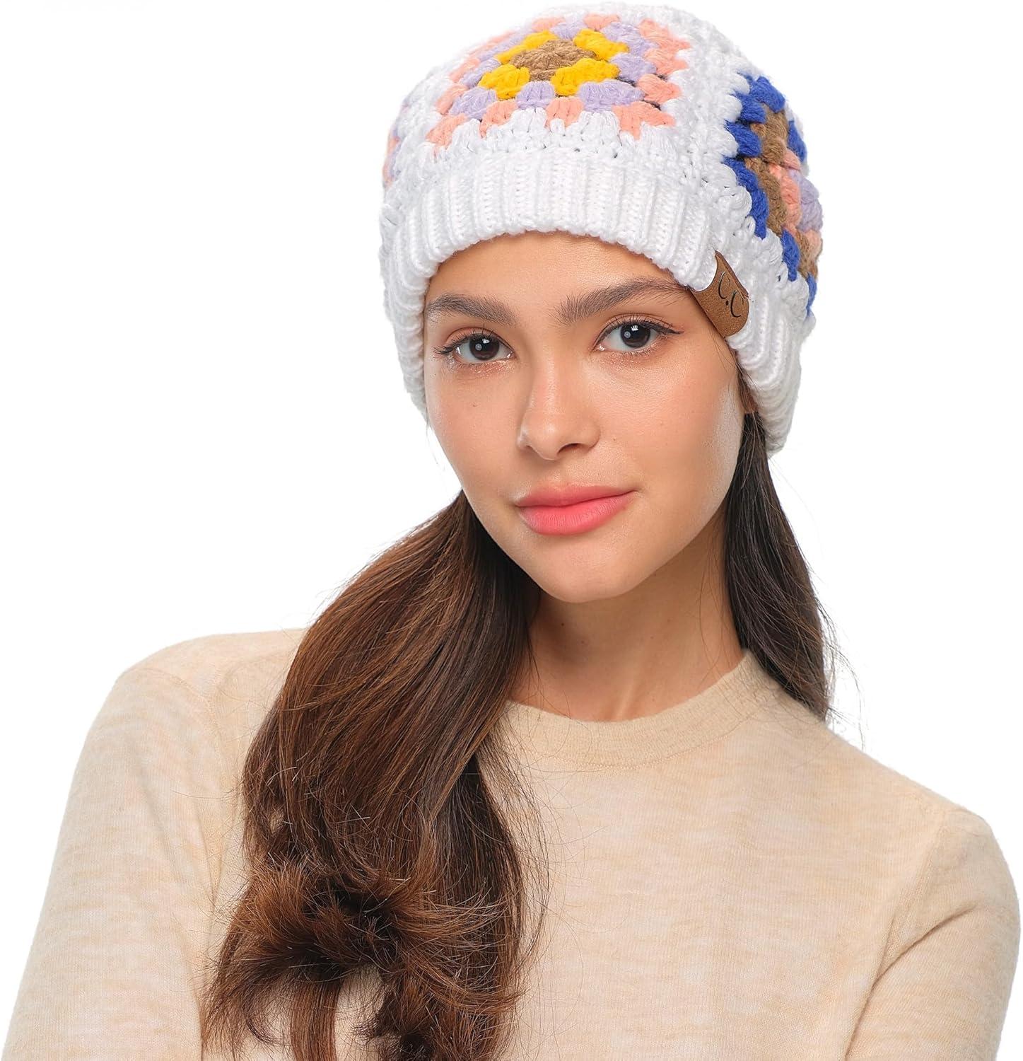 imageCC Multi Color Crochet Beanie ampamp Headwrap for Women Unisex  Stretchable Soft Warm Knit Winter Skully HatMustard